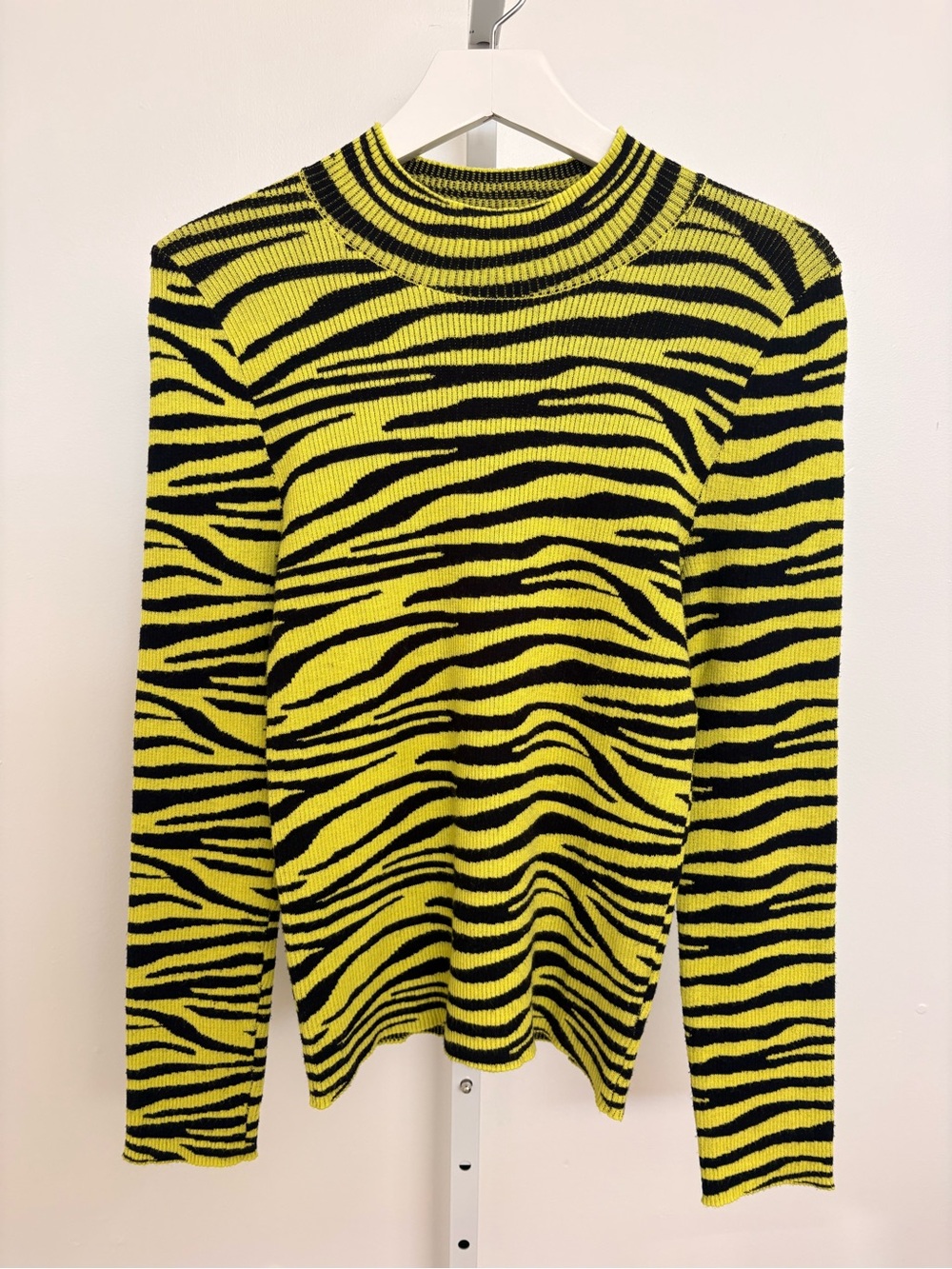 Milly Black & Yellow Zebra-Stripe Mockneck Sweater